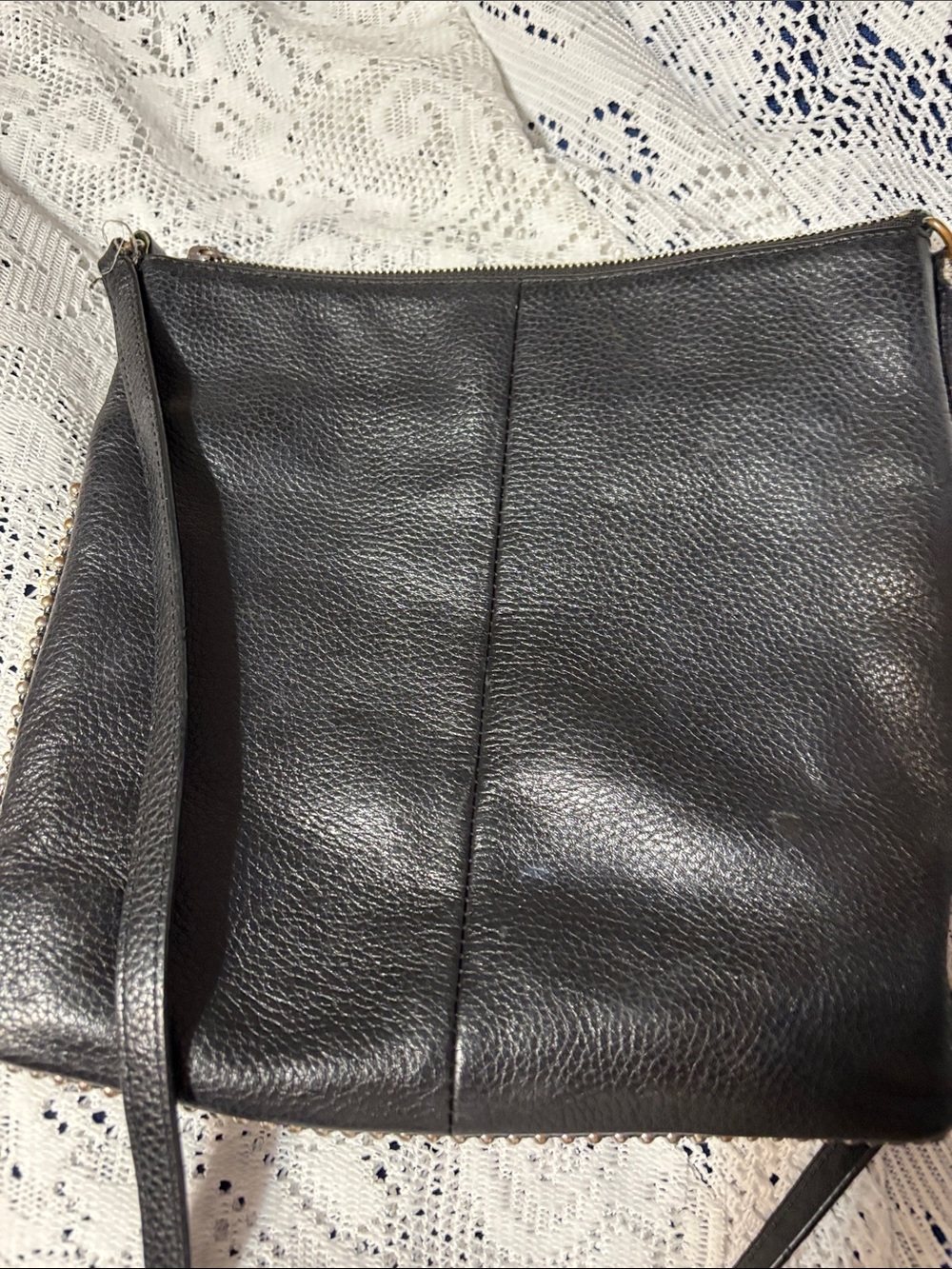Karl Lagerfeld Black Pebbled Leather Shoulder Bag with Gold Hardware - Picture 5 of 8